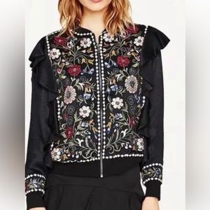Zara Jackets & Coats | Zara - Satin Floral Embroidered Bomber